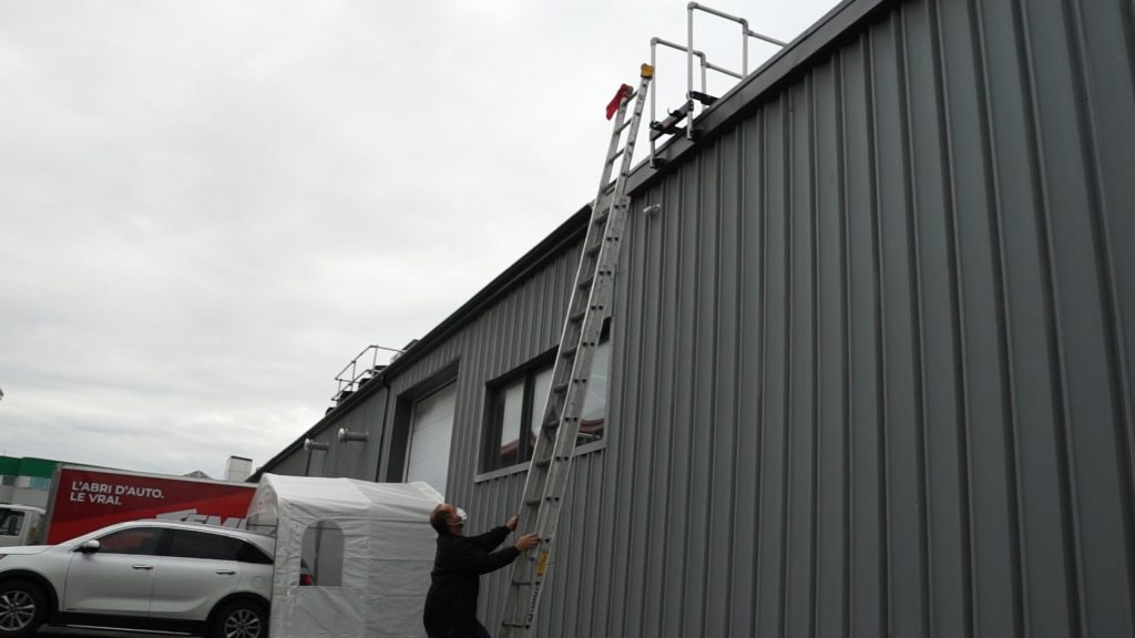 The ladder stabilizer creates a dedicated roof access