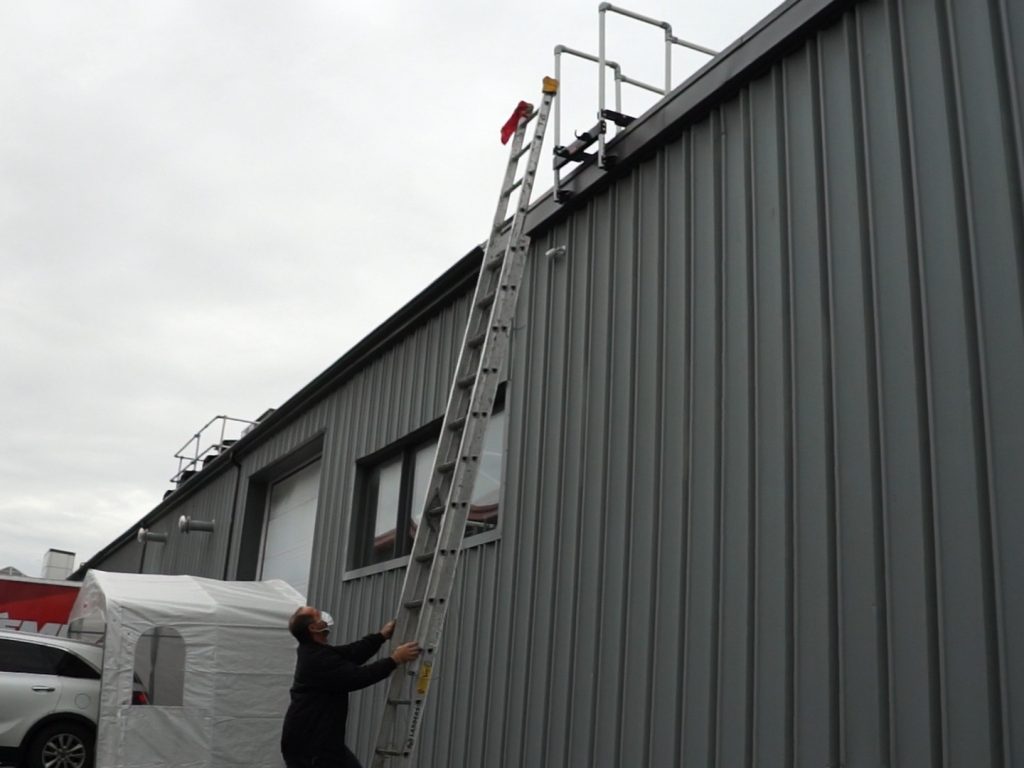 The ladder stabilizer creates a dedicated roof access