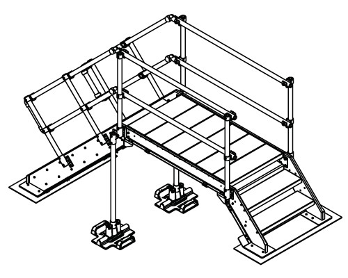 A technical drawing of a crossover stair system