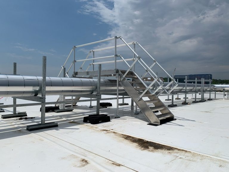 A crossover platform installed on a rooftop to allow access to mechanical equipment